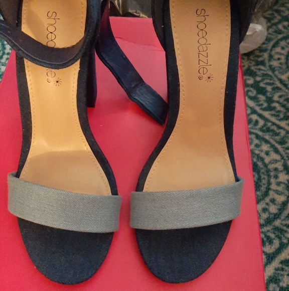 Two tone denim heeled sandal - Picture 2 of 2